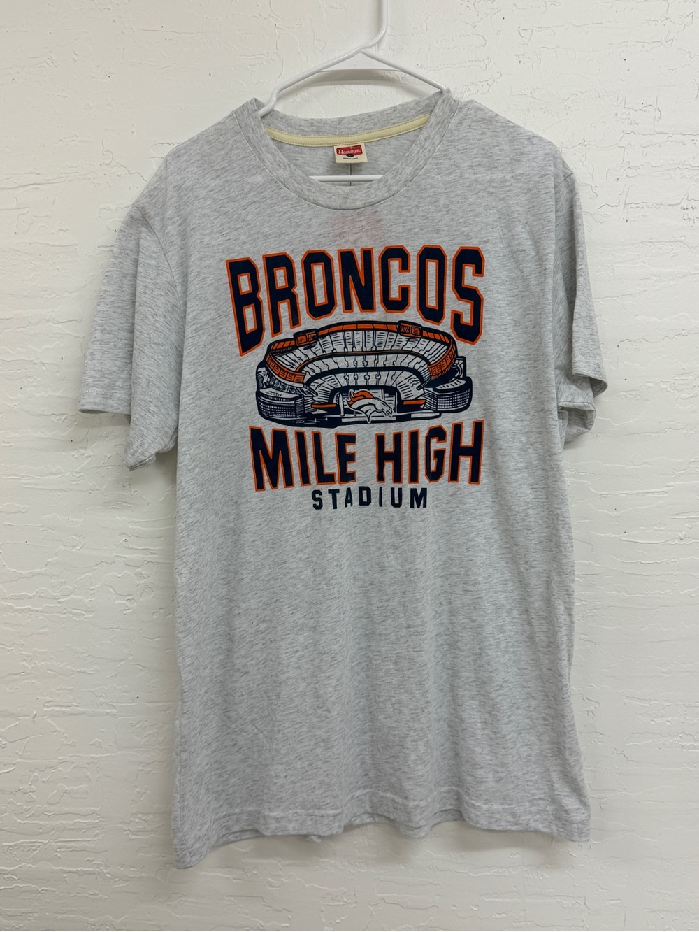 HOMAGE Gray Broncos 'Mile High' Graphic Tee with Orange & Navy Accents